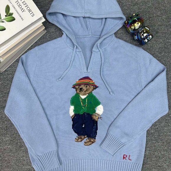 Polo Ralph Lauren Blue hooded sweater with straw hat and bear design - Picture 2 of 8